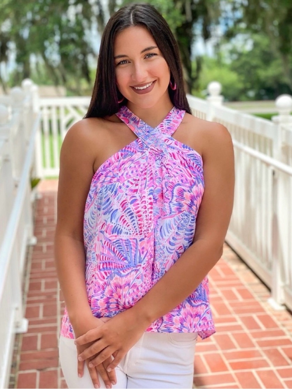 Lilly Pulitzer Rori Halter Top in the Raz Berry "Sea You Soon"